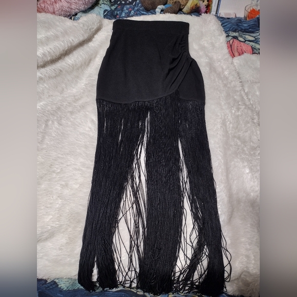VINTAGE Black Fringe Skirt 90 S_Contempo Casuals SZ Large Stretch/ See Pics Rare - Picture 11 of 14